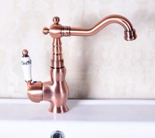 Vintage Red Copper Antique Brass Single Handle Swivel Spout Bathroom Basin Kitchen Sink Faucet Cold & Hot Mixer Tap anf137 2024 - buy cheap