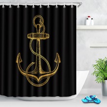 LB 72''Waterproof Golden Anchor Black Shower Curtain Set Polyester Bathroom Curtains Fabric for Bathtub Home Decor with 12 Hooks 2024 - buy cheap