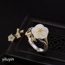 Kjjeaxcmy boutique jewelryar s925 prata dourada natural hetian jade branco conjunto incrustado flor de ameixa high-end coringa l 2024 - compre barato