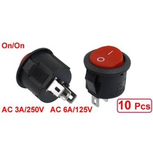 Qualidade superior 10 pces spdt preto vermelho botão on/on round rocker switch ac 6a/125v 3a/250v 2024 - compre barato