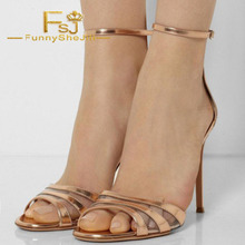 Ouro claro pvc saltos tornozelo cinta com fivela peep toe salto alto stiletto sandálias de verão para o clube de noite feminino incomparável fsj 2024 - compre barato