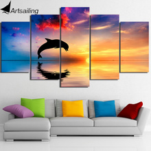 Cuadro de delfín de puesta de sol y Océano impreso en HD, arte de pared, decoración de habitación, póster, lienzo, envío gratis/ny-752 2024 - compra barato