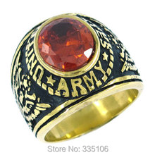 Free shipping! Gold United States Army Ring Stainless Steel Jewelry Red Zircon Military Ring Motor Biker Men Ring SWR0144 2024 - buy cheap