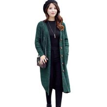 Cardigã feminino médio longo, casaco casual para outono e inverno, malha solta, manga comprida, 2019 2024 - compre barato