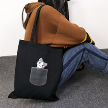 Canvas Tote Bag For Women Cloth Cartoon Shoulder Bag Female Party Handbag white / black New Cute Cat Dog Shopping Bags 2024 - buy cheap