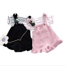 2pcs Cute Girls Clothing Sets Fashion Striped Short Sleeve Girl T-Shirt Summer+ Overalls Shorts Baby Girl Clothes Suit 2024 - buy cheap