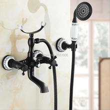 Grifo mezclador de ducha caliente y fría para baño, juego de montaje en pared para bañera, chapado negro, ZR045, Envío Gratis 2024 - compra barato