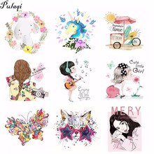 Pulaqi Cartoon Girl Animal Patches for Clothes Cartoon Summer Style Patch DIY Accessory Iron On Transfers Heat Press Appliques H 2024 - buy cheap