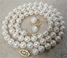 8mm White Akoya Cultured Shell Pearl Necklace Earring Set 18" AAA    hook wholesale women's jewelry Luxury Girls Wedding 2024 - buy cheap