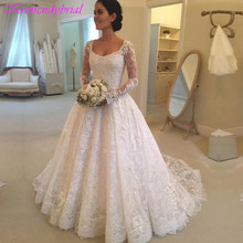 DZW069 Robe de mariage Elegant White Lace A-Line 2019 Sheer Long Sleeve Wedding Gown Bride Dress Vestido de noiva 2024 - buy cheap