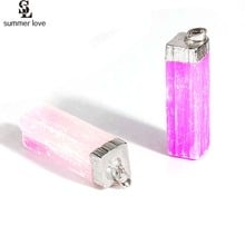 5PCS Pink Crystal Natural Stone Pendant DIY for Necklace Jewelry Making Silver Plated Rectangle Column Druzy Pendants 2019 2024 - buy cheap