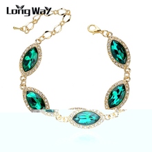 LongWay-Pulseras con diamantes de imitación de Color dorado para mujer, joyería verde, cadena de hojas de cristal, brazaletes SBR140597 2024 - compra barato
