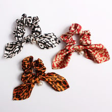 New Pearl Scrunchies Leopard Rubber Hair Ties Bunny Ears Scrunchie Women Elastic Hair Bands Girls Animal Print Ponytail Holder 2024 - buy cheap