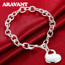 Pulseras de plata 925 con corazón sólido para mujer, brazalete de joyería para boda, accesorios 2024 - compra barato