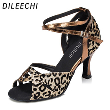 DILEECHI platform high-heeled Leopard satin Latin dance shoes female adult Ballroom dancing shoes Salsa samba Tango shoes 2024 - buy cheap