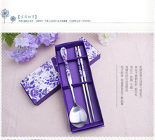 DHL or fedex Freeshipping 300sets Wedding Favors Blue Colors Stainless-Steel Spoon and Chopsticks wedding gifts 2024 - buy cheap