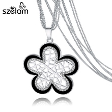 Szelam Retro Flower Pendant Crystal Long Necklace For Women Rhinestone Gold Silver Necklaces Pendants Female Collier Sne160120 2024 - buy cheap