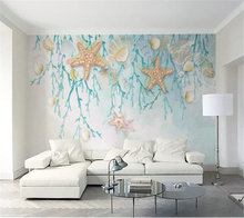 wellyu  Custom wallpaper papel de parede Blue shell starfish coral watercolor 3d stereo TV background wall papier peint 2024 - buy cheap