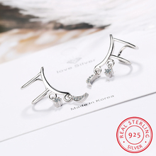 Pendientes de plata esterlina 925 para mujer, aretes de Clip de circonita con borlas de Luna y estrellas, para oreja 2024 - compra barato