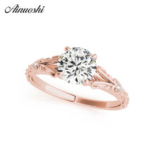 Ainuoshi clássico 925 prata esterlina rosa cor de ouro corte redondo conjuntos anel de noivado feminino anéis de prata presentes de aniversário da princesa 2024 - compre barato