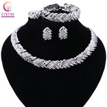 Wedding Silver Color Jewelry Sets For Women Elegant Rhinestone Pendant Necklace Bangle Ring Wedding Gift Costume Jewelry Sets 2024 - buy cheap