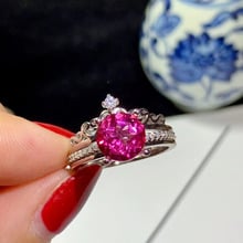 Anillo de topacio rojo con diseño de fuegos artificiales para mujer y niña, sortija ajustable con gema Natural, corona de plata S925, joyería de fiesta 2024 - compra barato