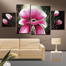 4 Panel Hand Painted Beautiful Wall Painting Flower Oil Canvas Art Cuadros Decoracion Picture For Bed Room Unframed XY120 2024 - buy cheap