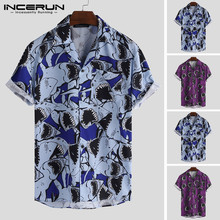 INCERUN Streetwear Men Shirt Printing Lapel Neck Button Chic Half Sleeve Camisa Masculina 2020 Fashion Hawaiian Beach Shirts Men 2024 - buy cheap