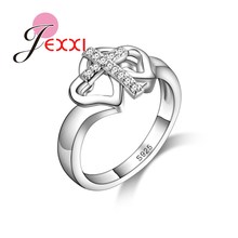 Diseño hueco encanto Plata de Ley 925 anillo de moda para mujer/niña accesorios con forma de cruz con circonita cúbica blanca clara 2024 - compra barato