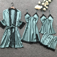 Women's Satin Silk Nightgown Bathrobe Woman Lace Robe Femme Pajamas Set 4pcs Robes Sleepwear Ladies Sexy Robe&Gown Pyjamas Suit 2024 - buy cheap