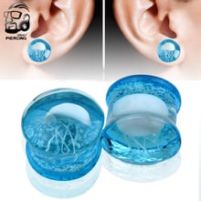 Expansor de oreja con tapón de oído de vidrio azul, expansor de oreja, joyería para piercing corporal, Medusa blanca a la moda 2024 - compra barato