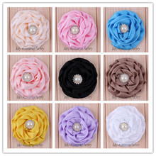 (120pcs/lot) 2015 Hot Fabric Chiffon Rose Flower With Pearl Rhinestone For Hair Accessories Artificial Flatback Rosette Flowers 2024 - buy cheap
