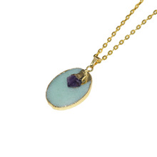 2019 Fashion Jewelry Gold Bezel Natural gem stone oval Pendant chain necklace girl green aventurine point pendant necklace women 2024 - buy cheap