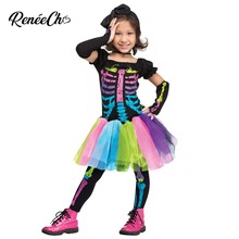 2018 Toddler Halloween Costume For Kids Toddler Funky Punky Bones Costume Baby Rainbow Color Skeleton Costume Cosplay Dress 2024 - buy cheap