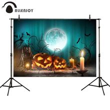 Allenjoy decorado para fotografía calabaza linterna vieja Luna Llena tenebroso verde oscuro Rama y murciélagos fotografía Fondo fotografía 2024 - compra barato