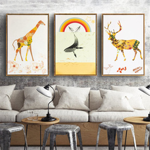 Estilo nórdico sala de crianças decoração da lona arte pintura girafa elk golfinhos animais dos desenhos animados posters e cópias parede fotos para crianças 2024 - compre barato
