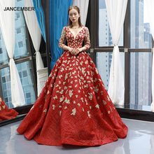 J66747 jancember red wedding party dresses V-neck three quarter sleeves floor length party dresses women evening elegant 2019 2024 - buy cheap