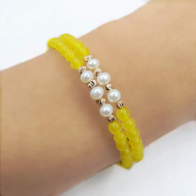 Pulseira fashion dupla camada de cristal amarelo, bracelete com pérolas ajustável dourado rosa, presente para mulheres, 2018 2024 - compre barato