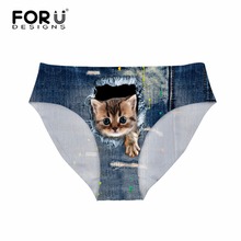 Forudesigns-calcinha filme jeans estampado em 3d, lingerie respirável ultrafina para mulheres, roupa íntima, estampa de gato 2024 - compre barato