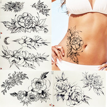 Pencil Sketch Women Waist Tattoos Stickers Body Arm Painting Neck Black Girls Tatoos Temporary Bracelet Leaves Tattoo Waterproof 2024 - buy cheap