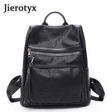 JIEROTYX-Mochila GRANDE de cuero para mujer, bolso escolar para adolescentes, bolsas de viaje plisadas, borla negra 2024 - compra barato