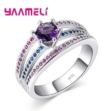 Luxury Beautiful Purple Round Crystal Geometric Pattern Ring Party Wedding Ceremony Jewelry 925 Sterling Silver For Girl 2024 - buy cheap