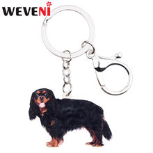 WEVENI-Colgante de perro Hoklder para mujer y niña, acrílico negro y bronceado, Rey Cavalier, Charles Spaniel, llaveros de perro, joyería de Animal 2024 - compra barato