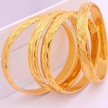 Brazalete tallado grueso de oro amarillo de 24k para mujer, pulsera clásica para boda, 60mm,10mm, 4 piezas 2024 - compra barato
