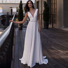 Famous Design Satin Wedding Dress V-neck Open Back Bridal Dress vestido de novia Plus Size Beaded A-line Satin Bride Gown 2024 - buy cheap