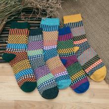 PEONFLY Fashion harajuku Multi-Color Stripe Plaid National Retro Socks Woman Comfortable Casual Warm Cotton Socks Autumn Winter 2024 - buy cheap
