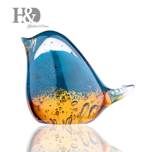 H & D 3,9 pulgadas hecha a mano azul pájaro vidrio estatuilla de vidrio para decoración del hogar pájaro miniatura estatuilla vidrio arte Regalos para la oficina en casa 2024 - compra barato