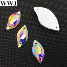 Wholesale Leaf Shape Sew On Stones Crystal Clear AB Flatback 2 holes 9x20,14x30mm Beauty Fish Sewing Glass Crystal Beads 2024 - buy cheap