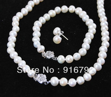 free shipping >>>>7-7.5mm White Akoya Cultured Pearl Jewelry Bracelet Necklace Earrings Set A27 2024 - buy cheap