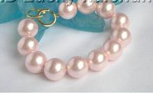 FREE SHIPPING HOT sell new Style >>>>Genuine 16mm 8" round pink sea shell pearls bracelet filled gold j2525 2024 - buy cheap